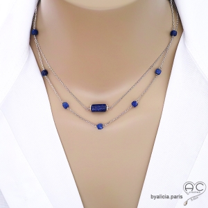 collier ras du cou choker créateur pour femme en pierre naturelle bleue lapis-lazuli et argent