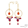 Boucles d'oreilles anneaux avec pampilles en cornaline, sillimanite rubis, plaqué or, création by Alicia