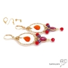 boucles d'oreilles en plaqué or et pampilles en pierres semi-précieuses orange et rouge