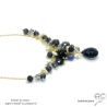 Collier pampilles en saphir d'eau (iolite) sur une chaîne en plaqué or ou en argent massif, ras de cou en pierres semi-précieuse