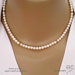 Collier ras de cou en perles de culture d'eau douce blanches, plaqué or ou argent, fait main, création by Alicia