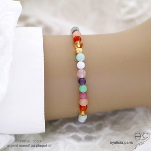 Bracelet multicolor en pierres semi-précieuses, plaqué or ou argent, fait main sur mesur, création by Alicia