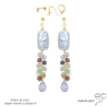 Boucles d'oreilles pendantes en perle baroque et pierres multicolores, orginales, fait main, création by Alicia