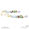 Boucles d'oreilles pendantes multi-couleyr en pierres semi-précieuses et perle baroque, orginales réalisées à la main