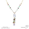 Collier avec long pendant en perle baroque et pampilles multi-couleurs en pierres semi-précieuses, plaqué or ou argent massif