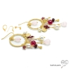 boucles d'oreilles créateur en plaqué or pendantes femme en pierres semi-précieuses roses réalisées à la main en France