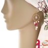 boucles d'oreilles roses femme, anneau en plaqué or avec pampilles en quartz rose et pierres naturelles fait sur mesure