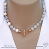 Collier aigue-marine et perles de culture d'eau douce avec grand fermoir, ras de cou, création by Alicia