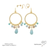 boucles d'oreilles pendantes femme anneaux diamantées en plaqué or avec pampilles en amazonite et pierre du soleil