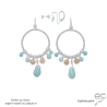 boucles d'oreilles pendantes femme anneaux diamantées en argent massif avec pampilles en amazonite et pierre du soleil