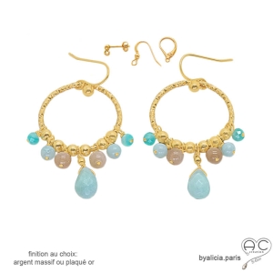 boucles d'oreilles pendantes femme avec pampilles en pierre naturelle amazonite