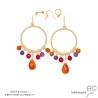 boucles d'oreilles anneaux diamantées en plaqué or avec pampilles en cornaline et améthyste, boucles femme fait main
