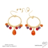 grandes boucles d'oreilles anneau avec pierres semi-précieuses orange cornaline