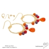 boucles d'oreilles oranges femme en plaqué or ou argent massif et pierre cornaline réalisées à la main en France