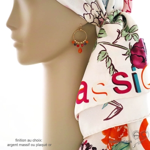 boucles d'oreilles créateur pendantes grandes rondes avec pampilles en cornaline fait main