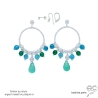 boucles d'oreilles anneaux diamantées en argent massif avec pampilles en agate verte et apatite, boucles femme fait main