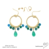 boucles d'oreilles grandes vertes pendantes femme en pierres semi-précieuses verte et bleue fait sur mesure en France