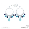 boucles d'oreilles anneaux en argent massif avec pampilles en calcédoine bleue et lapis-lazuli, boucles femme fait main