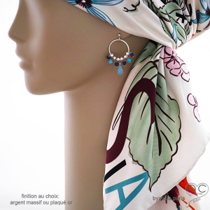 grandes boucles d'oreilles créateur femme pendantes en argent et pierres naturelles bleue