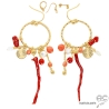 grandes boucles d'oreilles longues rouges femme en plaqué or et corail véritable fait sur mesure
