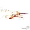 longues boucles d'oreilles rouges femme en corail rouge et plaqué or réalisées à la main en France