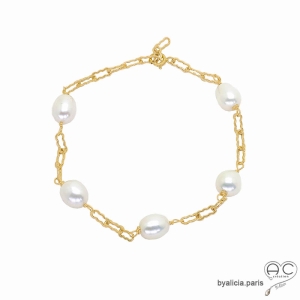 bracelet femme en plaqué or et perles blanches de culture d'eau douce fait sur mesure à la main