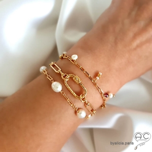 bijoux créateur bracelets femme en plaqué or et perles de culture d'eau douce fait main en France