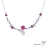 collier quartz rose, tourmaline rose, argent massif rhodié, ras de cou femme en pierres naturelles roses, fait main