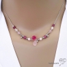 Collier quartz rose et méli-mélo de pierres naturelles roses, argent rhodié, fait main, création by Alicia