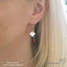 boucles d'oreilles pampilles en nacre blanche et racine de corail, plaqué or ou argent massif, boucles pendantes femme