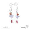 boucles d'oreilles femme trèfle nacre et pampilles corail rouge argent massif réalisées à la main