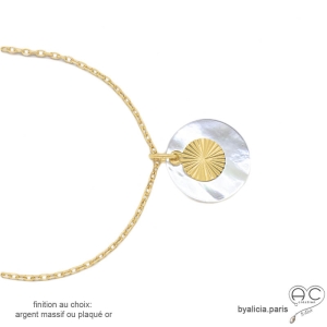 ras de cou pendentif plaqué or ou argent femme nacre médaille fait sur mesure