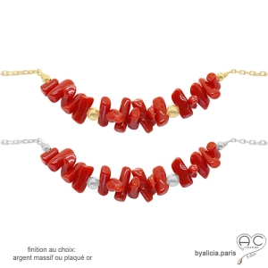 ras de cou rouge femme en corail véritable et plaqué or ou argent fait main sur mesure