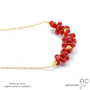 ras du cou rouge femme en plaqué or ou argent avec corail véritable fabriqué à la main en France