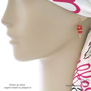 boucles d'oreilles rouge femme corail véritable plaqué or ou argent fait à la main en France
