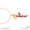 pendentif pampilles plaqué or ou argent avec corail ras de cou femme rouge fabriqué à la main en France