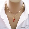 bijoux artisanaux créateur corail rouge collier ras du cou plaqué or ou argent pendentif rouge femme raffiné