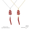 ras de cou avec long pendentif en collier corail rouge véritable, chaîne plaqué or ou argent massif, collier femme fait main