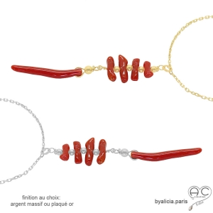 corail rouge véritable ras de cou pendentif long collier intemporel fait sur mesure
