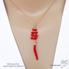 Ras de cou avec long pendentif en corail véritable rouge, plaqué or ou argent, création by Alicia