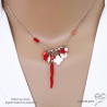 collier pampilles en corail rouge et nacre blanc chaîne en argent massif rhodié fait sur mesure à la main en France