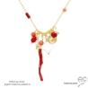 Ras de cou avec pampilles en corail véritable et nacre sur une chaîne en argent, création by Alicia