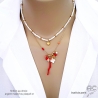collier avec pampilles en corail véritable et nacre blanche sur une chaîne en plaqué or, ras de cou femme fait main