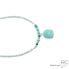 Collier amazonite entouré des petits turquoises sur une chaîne en argent massif, ras de cou, création by Alicia