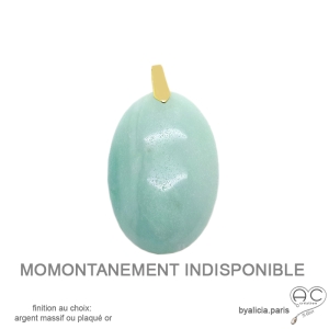 Pendentif ovale en amazonite, cabochon, plaqué or ou argent, pierre semi-précieuse verte