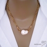 pendentif  JILL grande perle baroque plaqué or pour chaînes gros maillons ras du cou