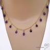 Collier améthyste, pampilles gouttes sur une chaîne en plaqué or, fait sur mesure à la main en France