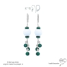 boucles d'oreilles en agate blanche et malachite, argent massif, longues, pendantes en pierres naturelles fait main