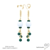 boucles d'oreilles en agate blanche et malachite, plaqué or, longues, pendantes en pierres naturelles fait main