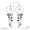 boucles d'oreilles longues anneau diamantée en argent avec pampilles en pierres améthyste, rubis et péridot, fait main